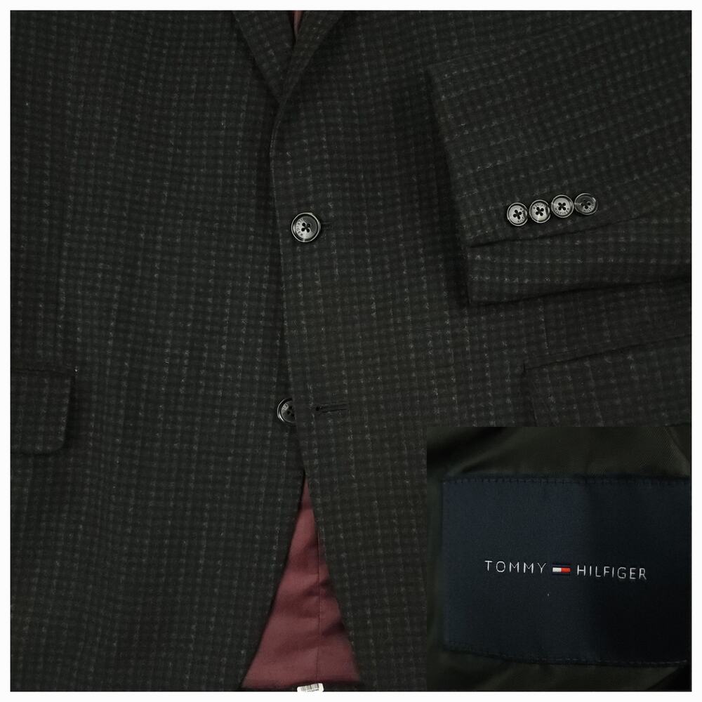 Tommy Hilfiger Blazer Sport Coat Mens 46R Ivy Style Wool Blend Shadow Check Gray